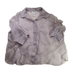 100% Silk Sheer Button Up Shirt Sz L/XL Lavender Jones NYC Romantic Airy Layered